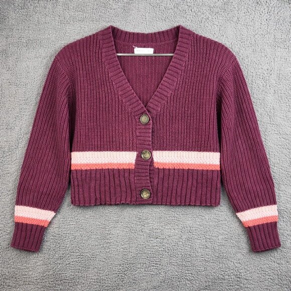 Aeropostale Sweaters - Women's Cropped Boxy Oversized Cardigan Sweater Extra Small Burgundy Y2K Preppy